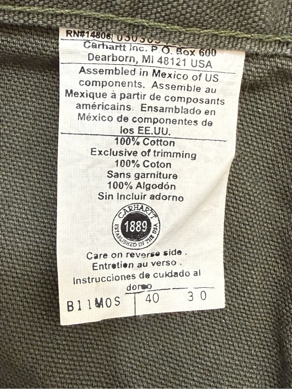 NWT Men's Carhartt Duck Green B11-MOS Carpenter Pants 40 x 30 - Picture 9 of 10